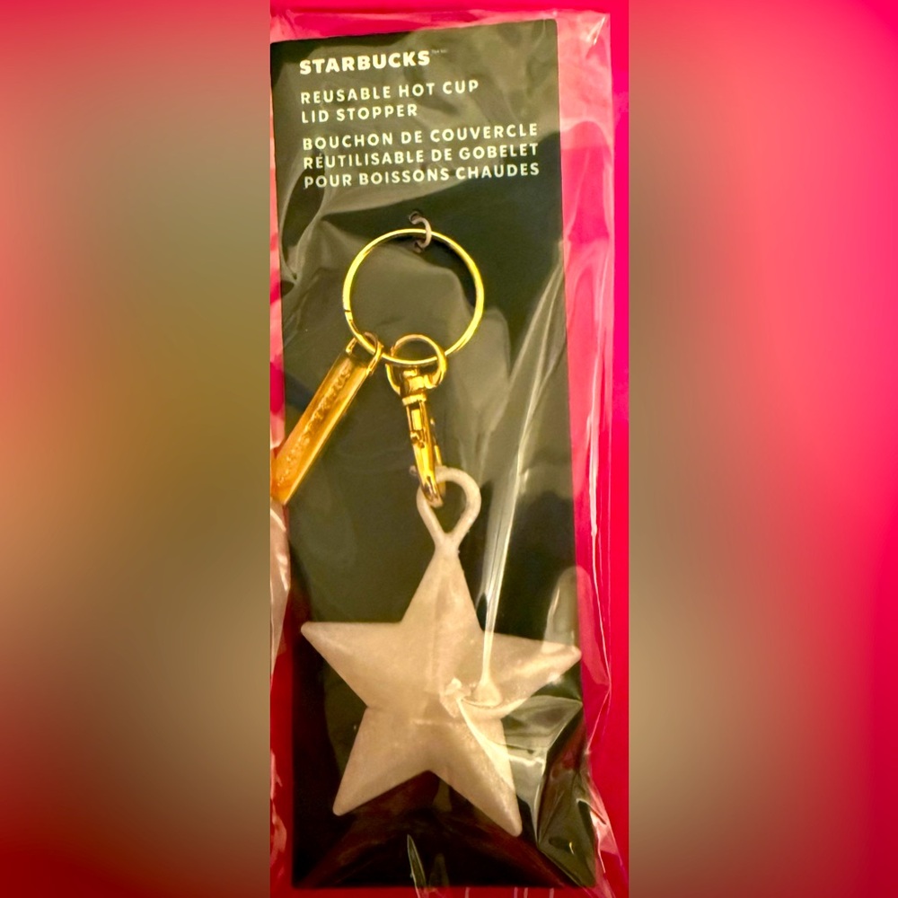 Starbucks White Star Reusable Hot Cup Lid Stopper & Keychain - New in Packaging